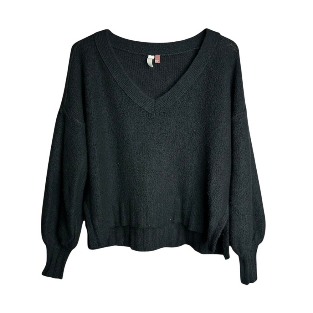ANTHROPOLOGIE PILCRO Black Super Fuzzy V-Neck Sweater CROP HIGH-LOW Relaxed XS-P